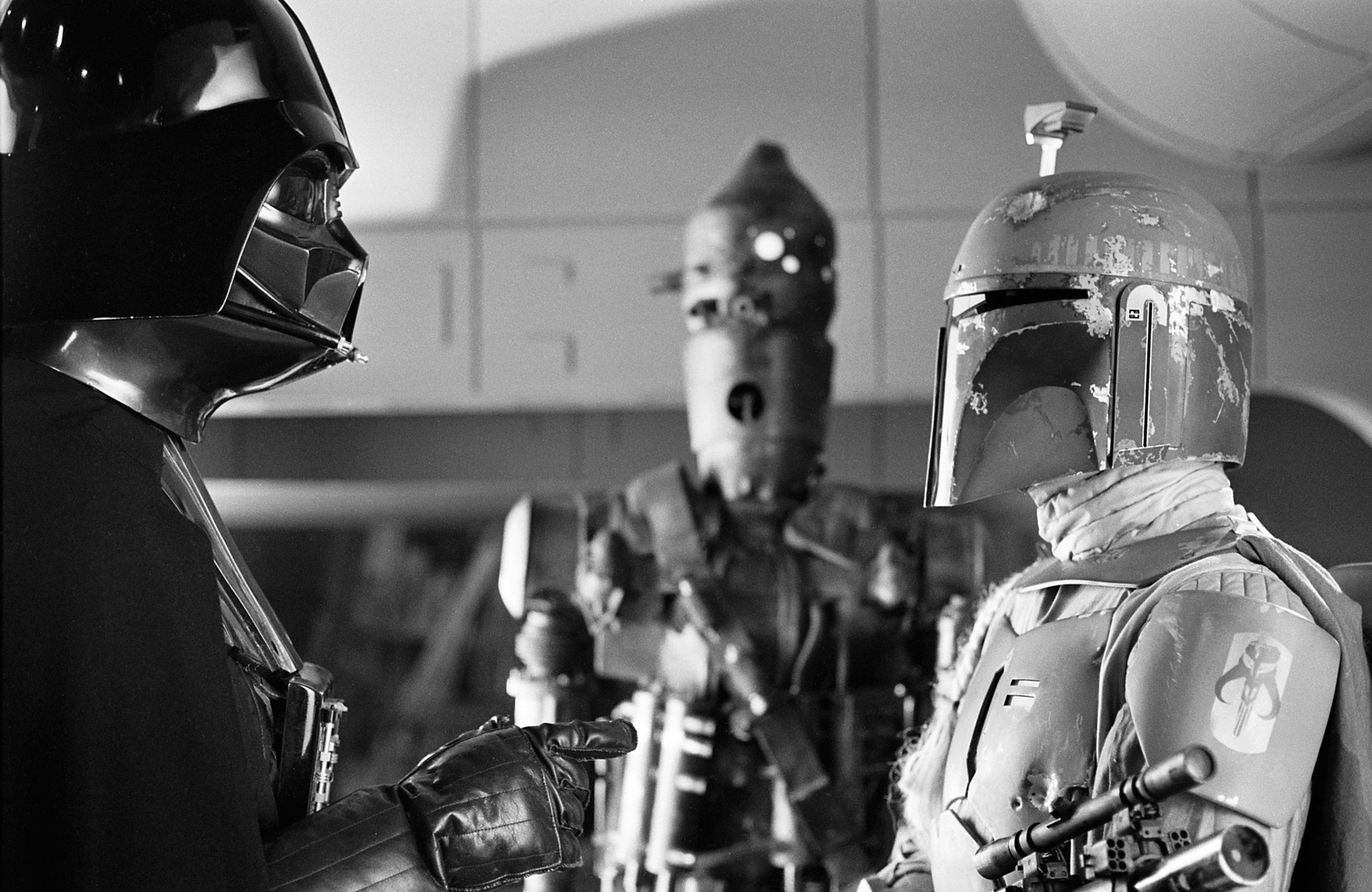 "Empire" Production Still of Darth Vader, IG88, and Boba Fett Image