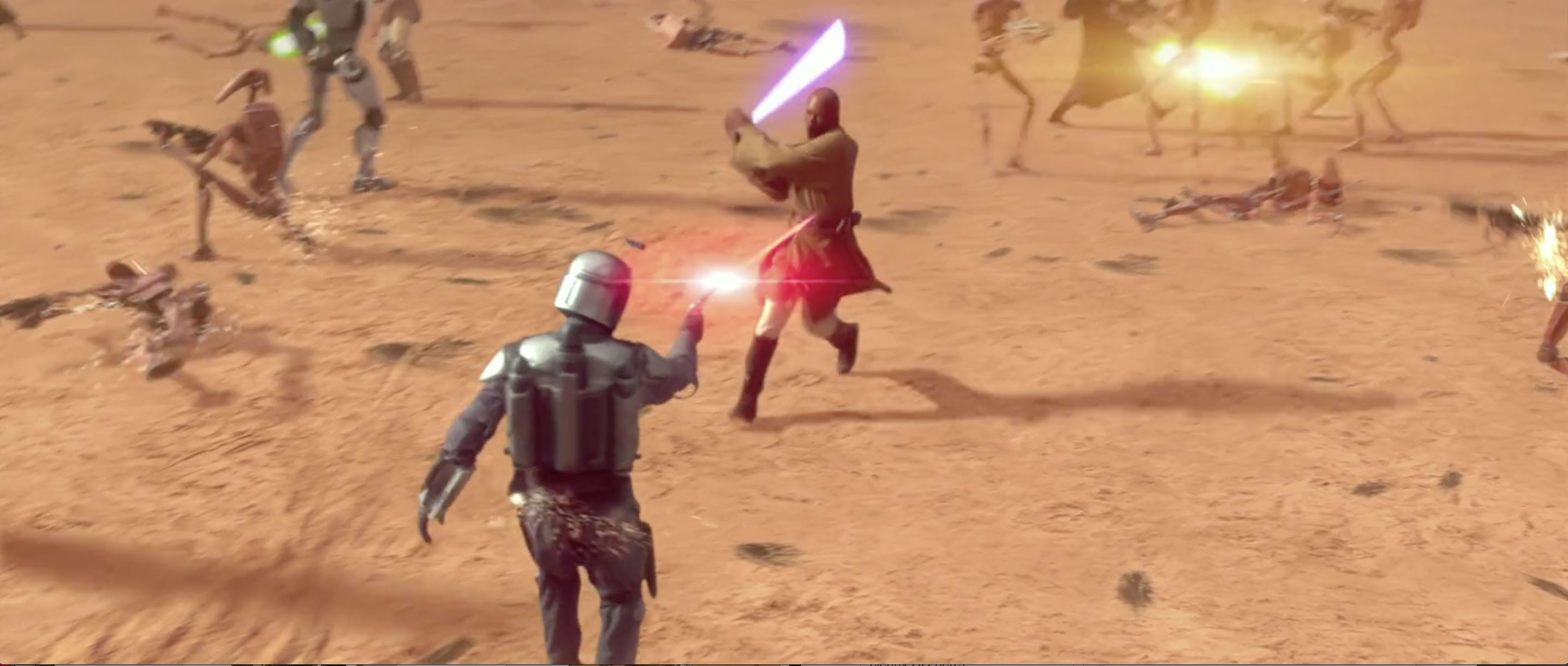 Ext. Geonosis Execution Arena, Jango Fett Fires at Mace Windu Image