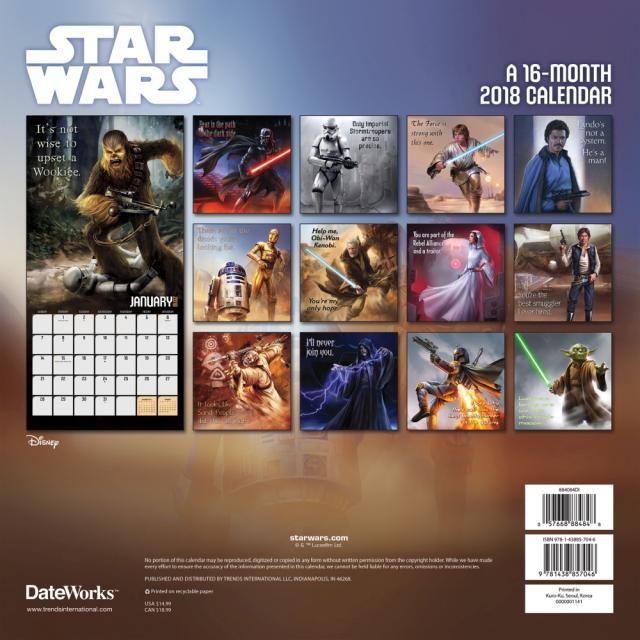 Star Wars 2018 16Month Calendar Boba Fett Collectibles Boba Fett