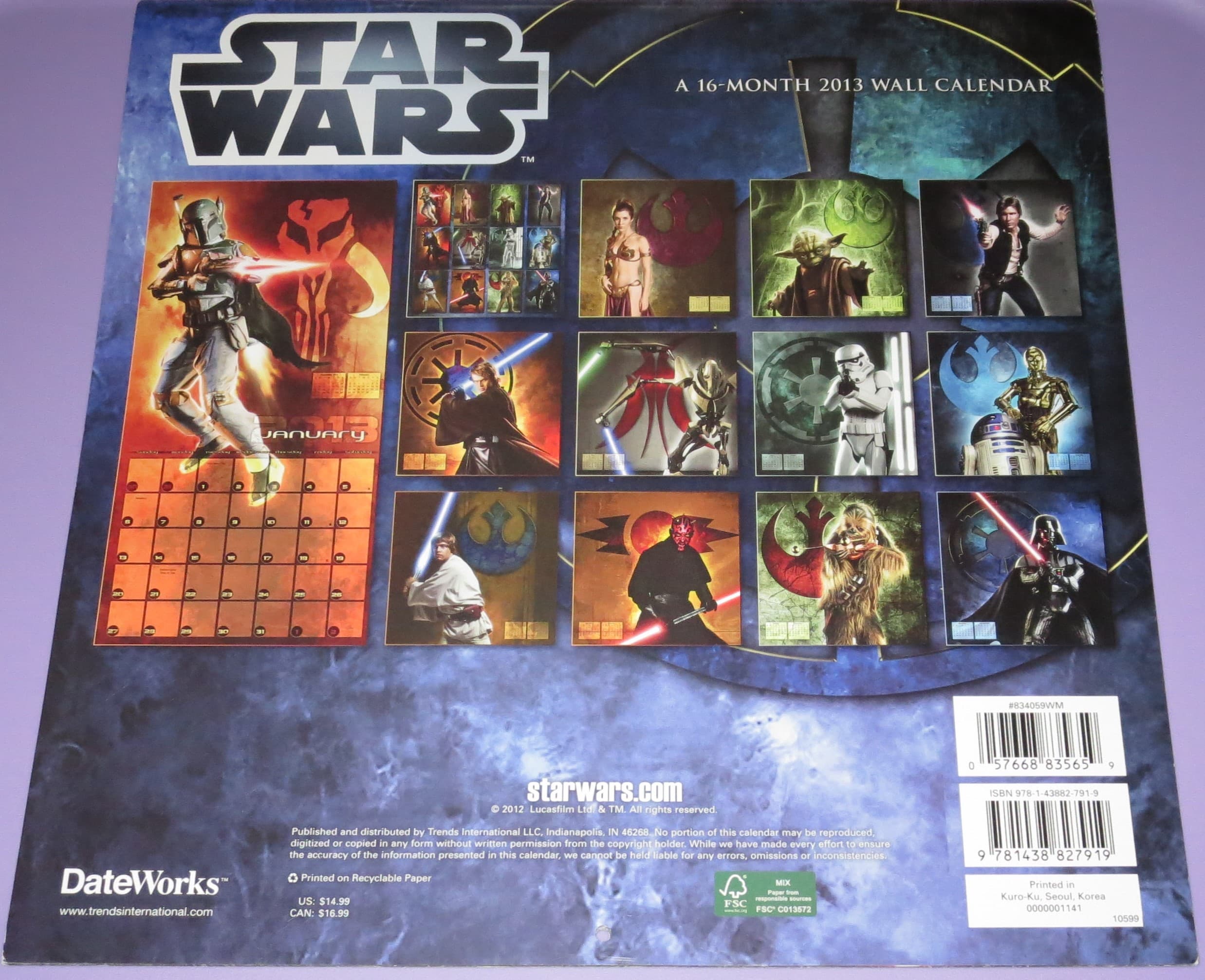 Star Wars Saga 2013 16Month Calendar Boba Fett Collectibles Boba