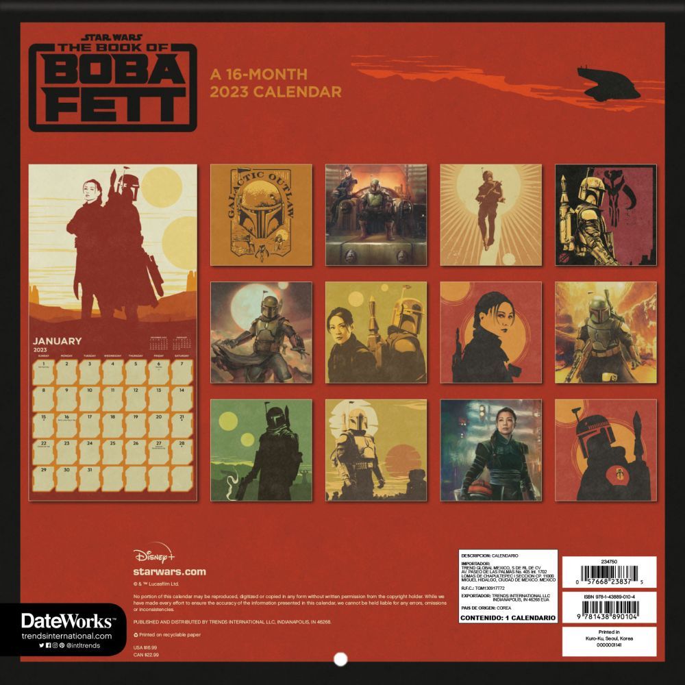The Book of Boba Fett 2023 16Month Calendar Boba Fett Collectibles