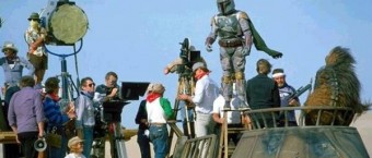 Behind the scenes circa 1982/1983 of Boba Fett in "Return of the Jedi."