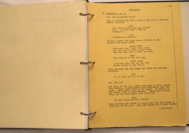 Excerpt of "Star Wars Holiday Special" Script, Fett Excerpt 