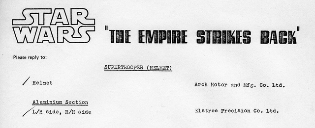 Vintage document identifying Elstree Precision as the vendor for the helmet ears